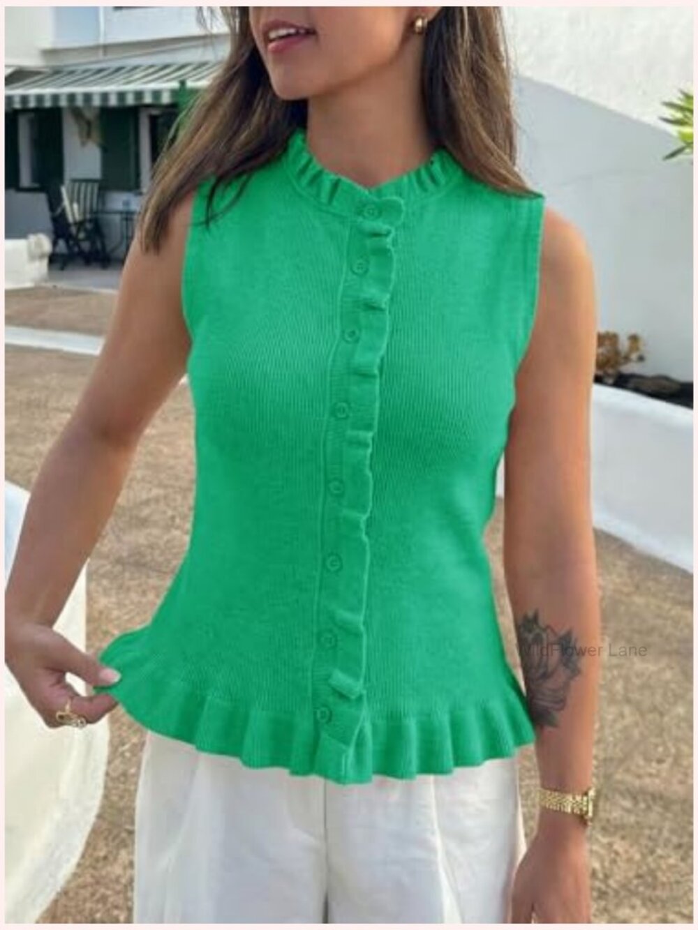 Sleeveless Sweater Vest Ruffle Button Down Knit Tank Top Trendy Going Out Top - Picture 3 of 5